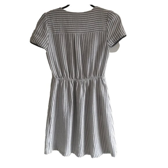 Monteau Dress X small Black white striped pockets v neck short sleeve Wednesday - Picture 2 of 12